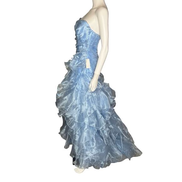 Say Yes Juniors' Ruffled Strapless Ball Gown Light Blue Sz 9/10 NWT - Picture 4 of 10